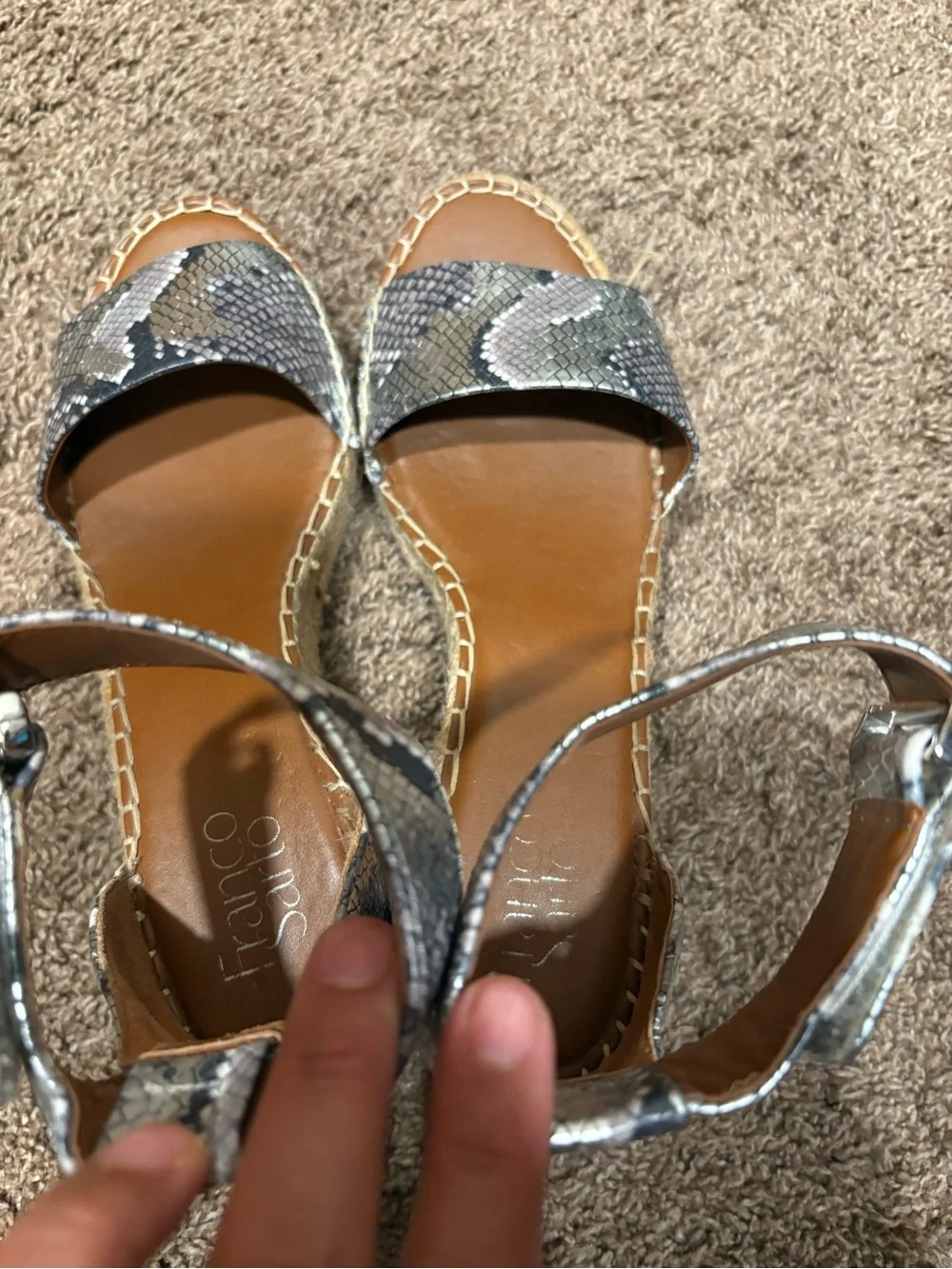 Franco Sarto Snake-Print Espadrille Wedge Sandals - Brown/Gray